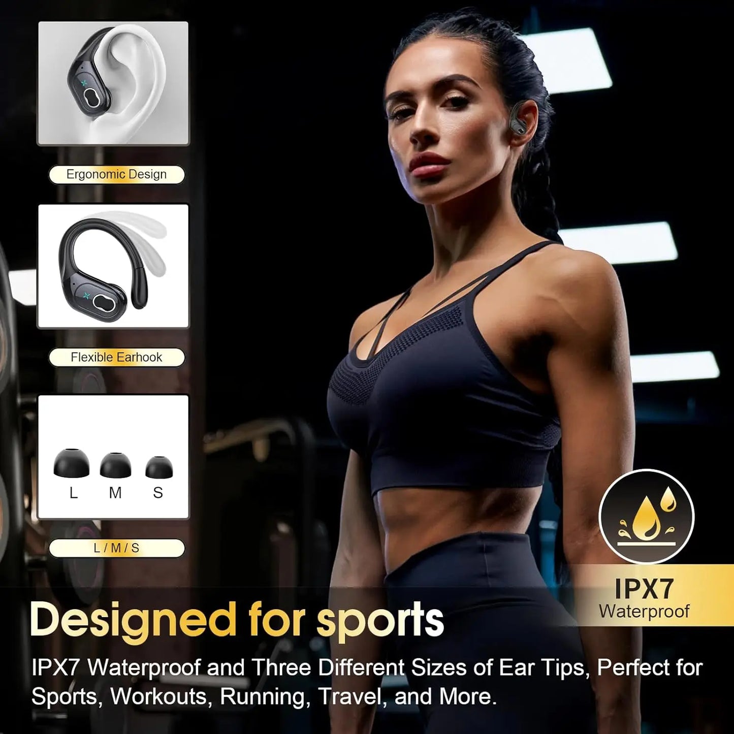 Bluetooth 5.3 Headphones 2024 Wireless Earbuds 75hrs Sport Bluetooth Earphone with Noise Cancelling Mic IPX7 Waterproof Headsets