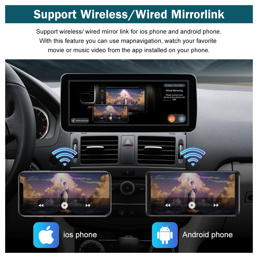 10,25" Qualcomm Android 12 8G Autoradio GPS Navigation Bluetooth WiFi Head Unit Bildschirm für Mercedes Benz C, Klasse W204 2008-2010
