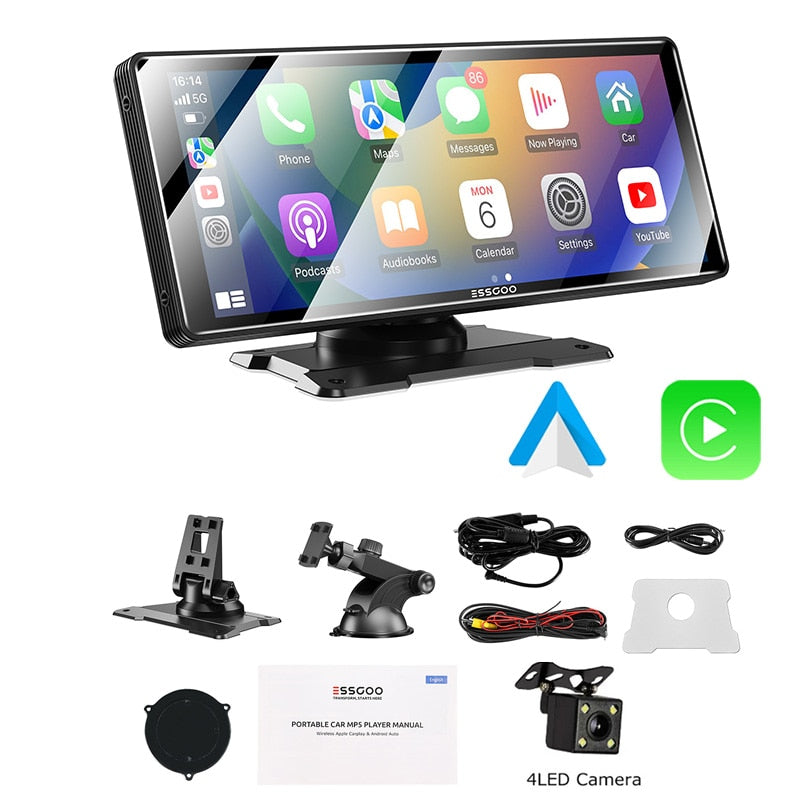 ESSGOO 10,26" Apple Carplay Autoradio, Automotive Multimedia Player Wireless Android Auto MirrorLink WiFi FM Car Play