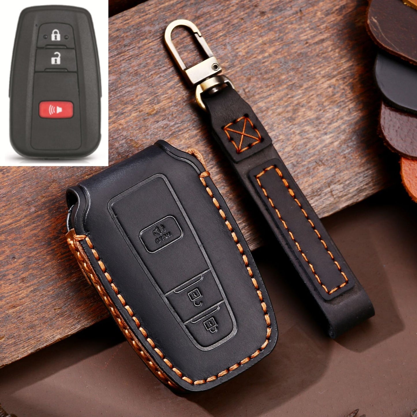 Leder Auto Fernbedienung Schlüsseletui-Abdeckung, Schlüsselanhänger für Toyota Camry, CHR, Corolla, RAV4, Avalon, Land Cruiser, Prado, Prius 2017 - 2022