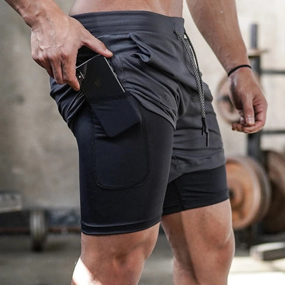 Herren 2 In 1 Schnell Trocknend Laufshorts,  Gym Fitness Jogging Kurze Hosen, Männer Sommershorts