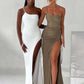 One-Shoulder-Riemen-Oberschenkel-hohes, geteiltes Maxikleid für Frauen, ärmellos, rückenfrei, figurbetont, sexy Club-Party, langes Kleid