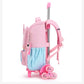 Children's Fashion Cartoon School Bags with 6 Wheels Trolley Backpack Teenagers Girls Rolling Backpack Students Kids Backpack