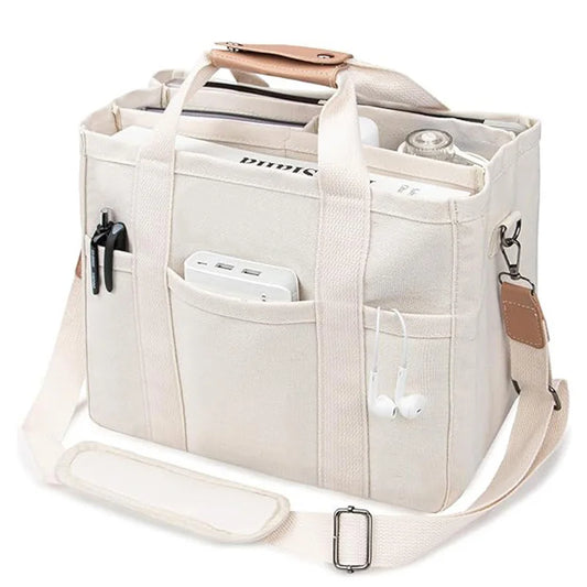Simple canvas bag for office workers to carry lunch boxes; pure color versatile crossbody bag with large capacity.