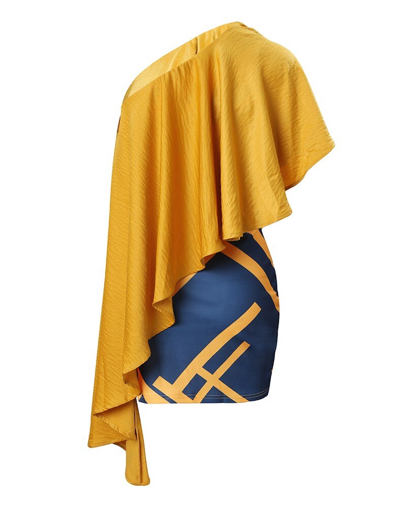 Asymmetrisch, Geometrisch Schulter Rüschen Party Kleid für Damen, Ärmellose Sexy Rüschen Mini Kleid