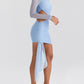 Aushöhlen Backless Sexy Mini Kleid für Frauen, Robe Zwei Schicht Mesh, Geneigte Schulter, Unregelmäßigen Club Party Kleid