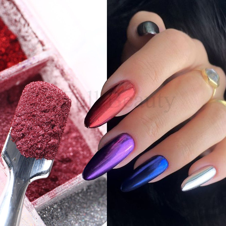 12 Gitter Perlweiß Chrom Nagel, Pigment UV Gel Nagellack