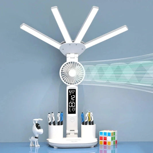 Wiederaufladbare LED-Tischleuchte mit Ventilator, Tischlampe fürs Arbeitszimmer