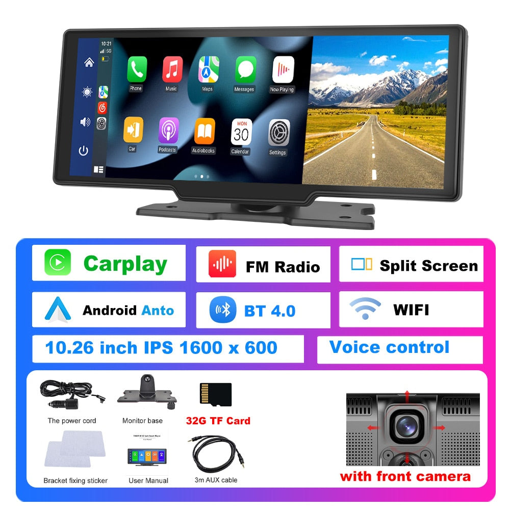 Podofo Autospiegel-Videoaufzeichnung Carplay, Android Auto Wireless-Verbindung GPS-Navigation Dashboard DVR mit AI Voice