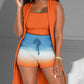 3PCS Damen Kontrast Leopardenmuster Geripptes Crop Tank Top & Kordelzug Shorts mit Weste