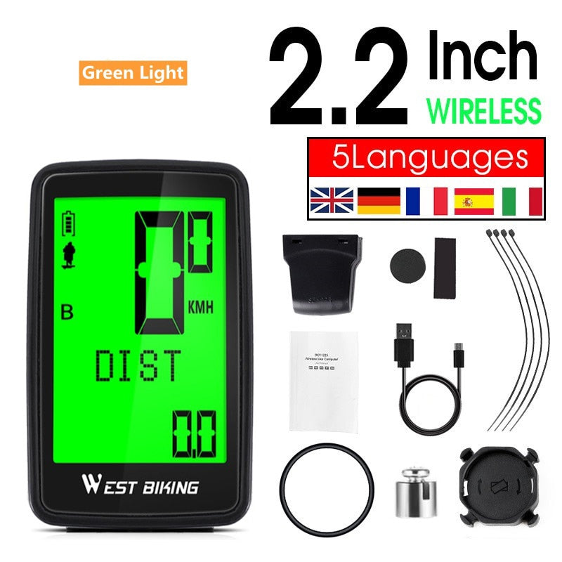 Fahrradcomputer, kabellos, kabelgebunden, wasserdicht, digitaler Fahrrad-Tachometer, Kilometerzähler mit Hintergrundbeleuchtung, Fahrrad-Stoppuhr