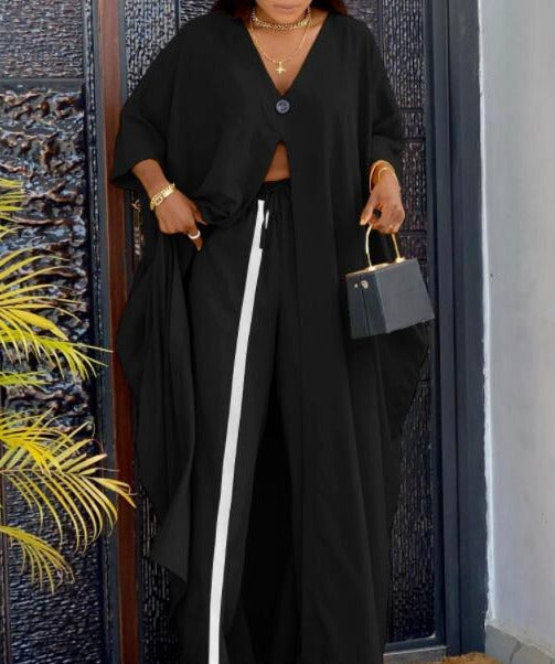 Langes Top mit kontrastierender Spitze und hohem Schlitz mit Hosen-Set
