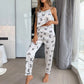 Damen-Pyjama-Set mit Schmetterlingsdruck, Cami-Top mit Hose, Satin-Pyjama-Set