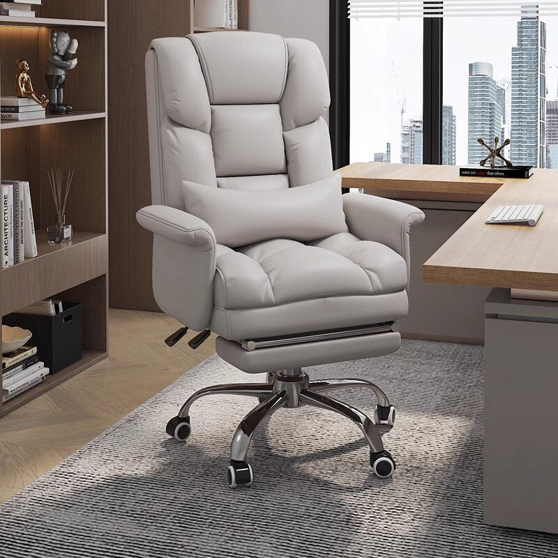 Drehbarer ergonomischer Bürostuhl, Wasserdichter Bezug, Ellenbogenschoner Luxuriöser Leder-Schreibtischstuhl