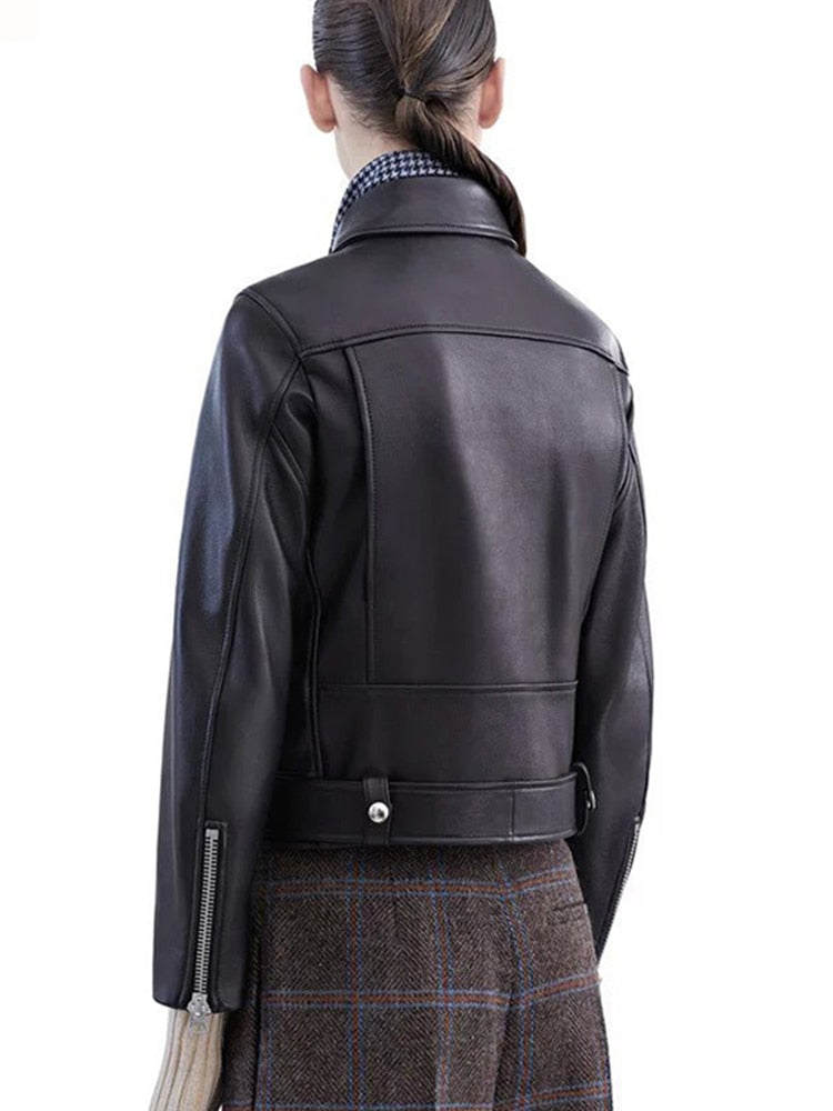 Zipper Grundlegende Lederjacke mit Umlegekragen, Motor Biker Jacke mit Gürtel