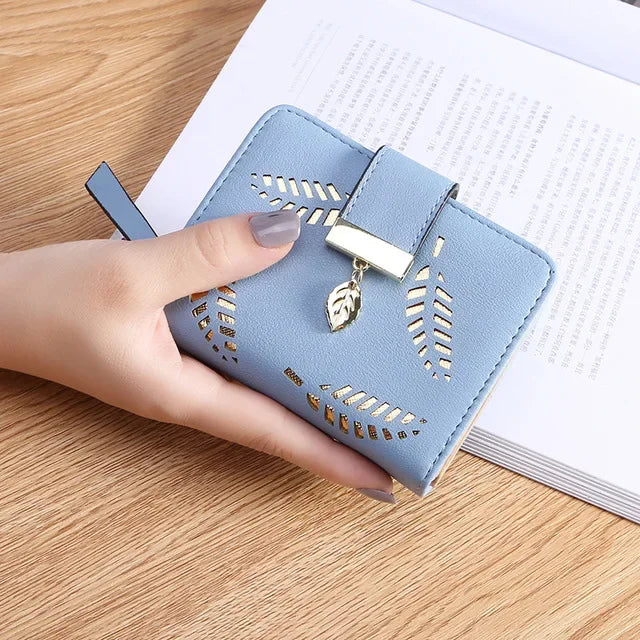 Ladies Fashion Wallet PU Leather Phone Purse Female Hollow Leaves Pouch Clutch Handbag For Women Coin Card Holders Long Wallets