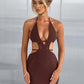 Aushöhlen Halter, Damen Sexy Mini Sommerkleid, Ärmellose Backless Dünne Club Party Stricken