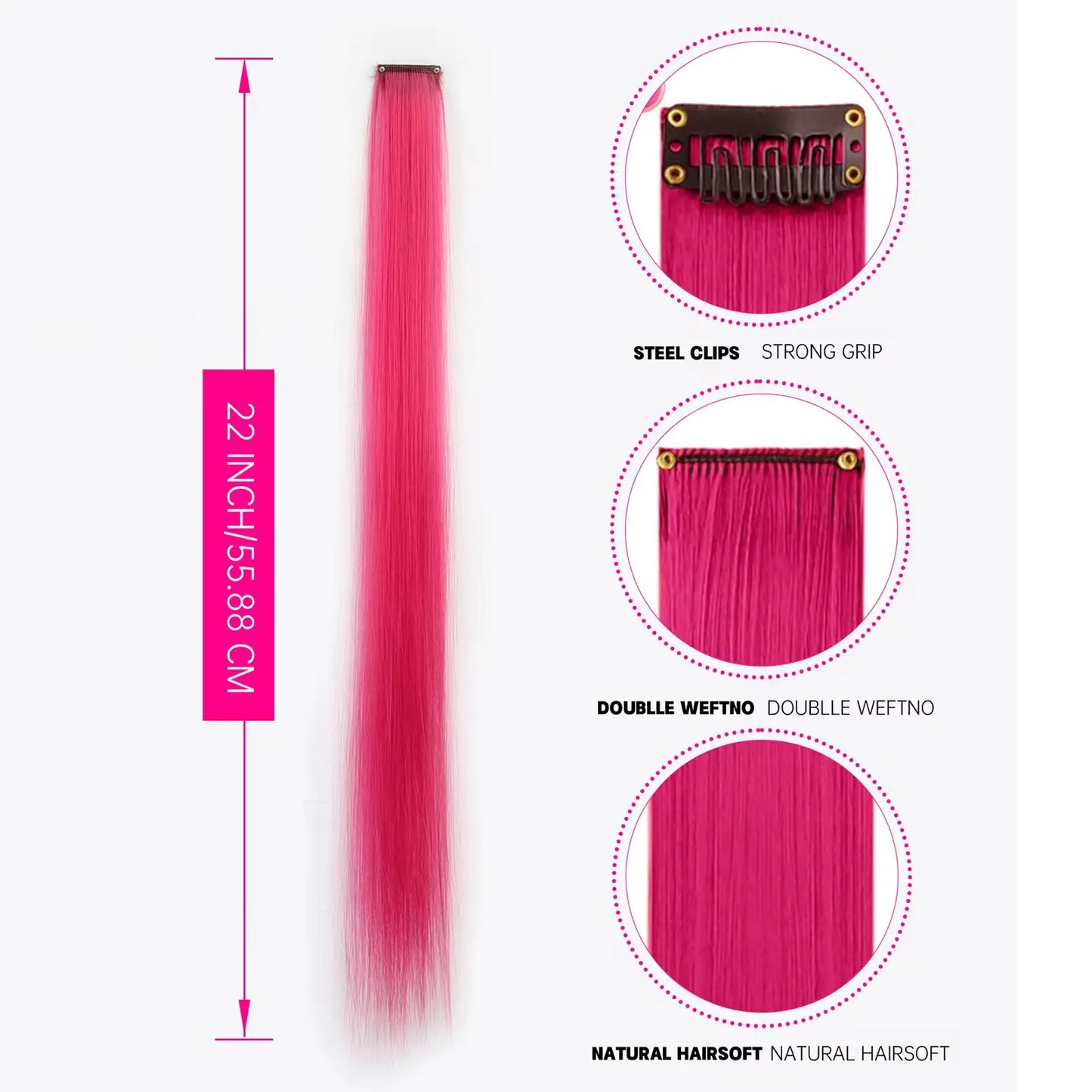Synthetic 5Pcs Colored Hair Extensions Clip in Colorful Hair Extensions Rainbow Hair Extensions for Women Girls Hair Extensions