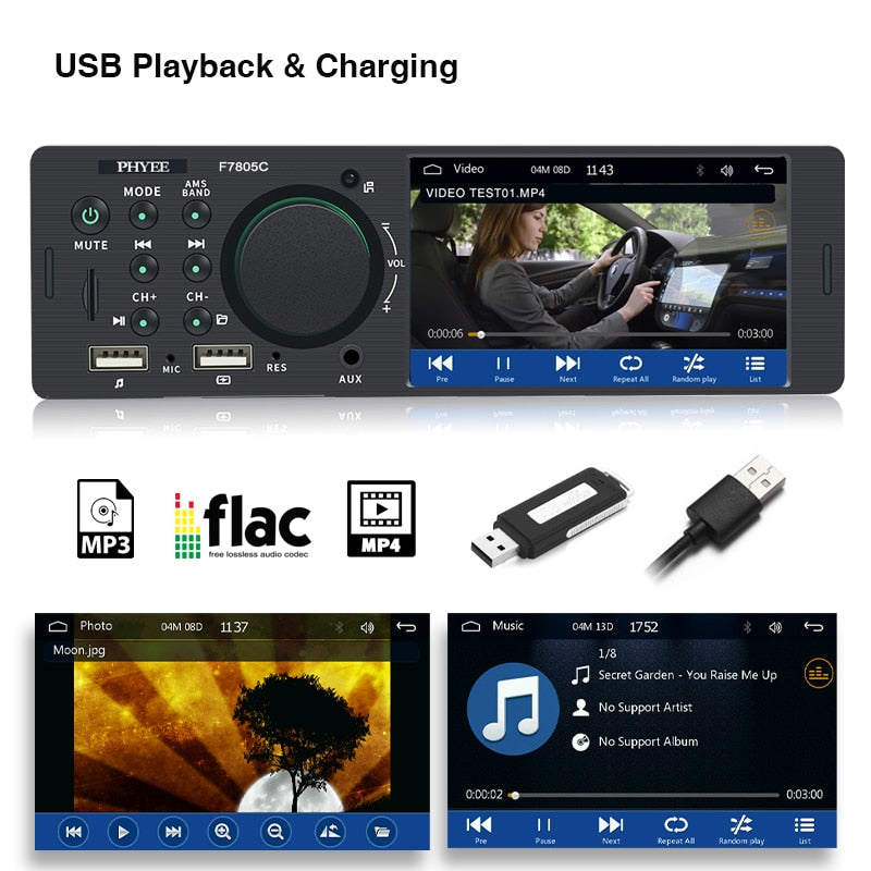 1 Din 4 "CarPlay Autoradio Bluetooth, Android-Auto MP5 Player, Handfree A2DP USB Stereo Audio System Multimedia kopf Einheit F7805C