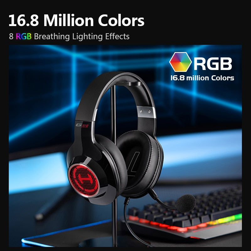 Edifier G2II Gaming-Headset, Gamer-Kopfhörer, kabelgebundenes Headset, 50-mm-Treiber, 7.1-Surround-Sound, RGB-Licht, Mikrofon mit Geräuschunterdrückung