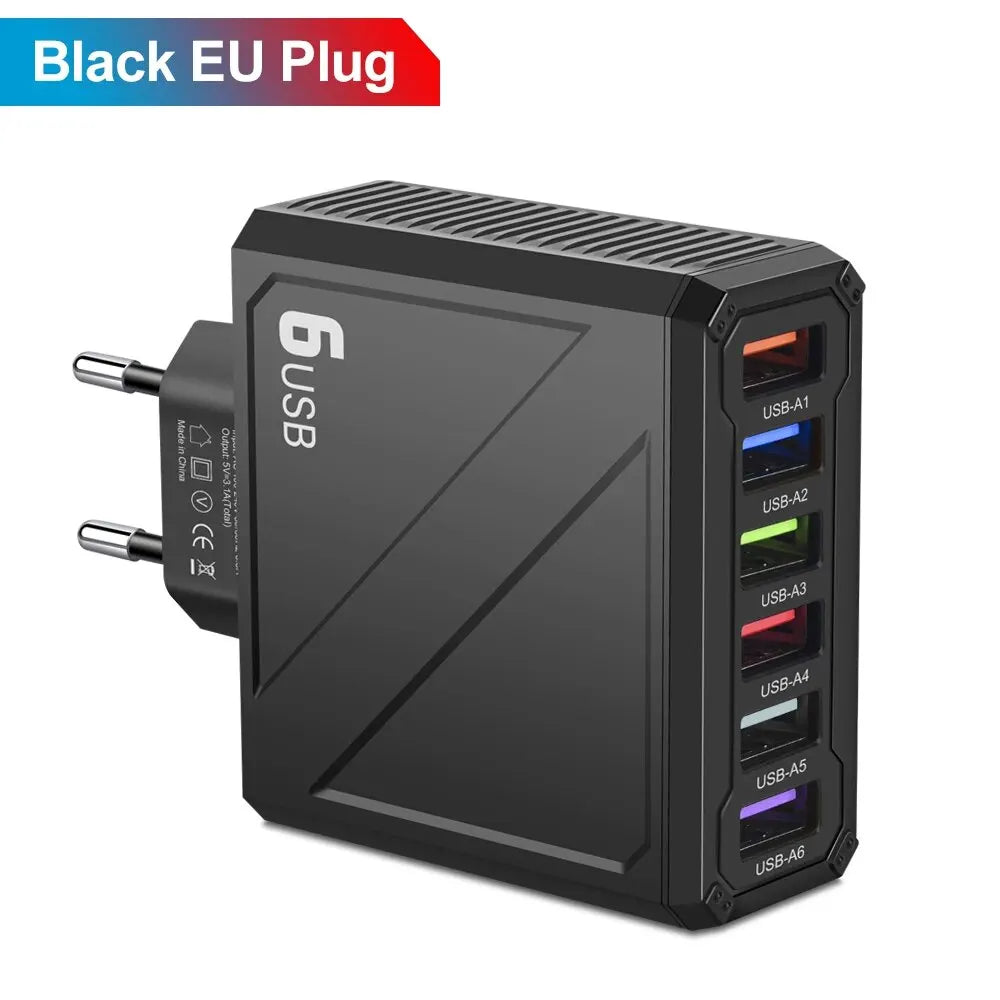 3.1A 6Ports USB Charger Fast Charging Wall Charger Quick Charge For iPhone Samsung Xiaomi Huawei Mobile Phone Adapter