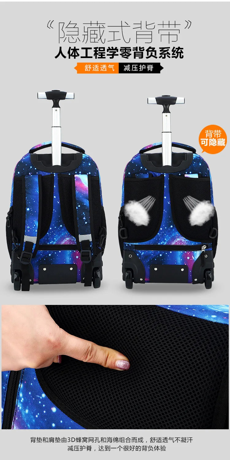 Men Trolley Backpack Rolling Luggage Suitcase Large Capacity Children Boys Backpacks with Wheels Girls Waterproof School Bag