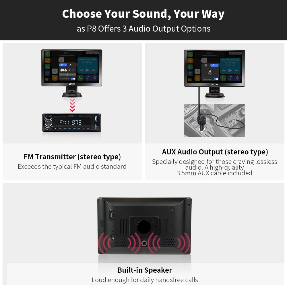 ATOTO P8 RM 7'' Tragbares Autoradio mit Fernbedienung, kabelloses CarPlay, Android Auto QLED, blendunterdrückender Bildschirm, GPS-Autoradio