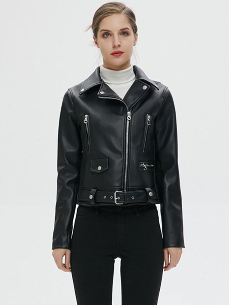 Zipper Grundlegende Lederjacke mit Umlegekragen, Motor Biker Jacke mit Gürtel