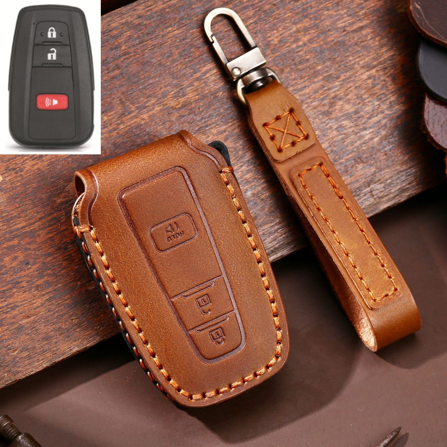 Leder Auto Fernbedienung Schlüsseletui-Abdeckung, Schlüsselanhänger für Toyota Camry, CHR, Corolla, RAV4, Avalon, Land Cruiser, Prado, Prius 2017 - 2022