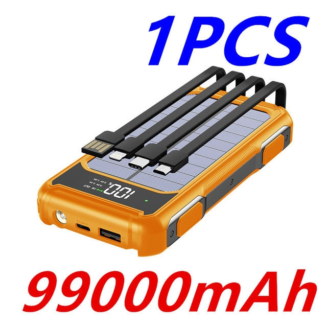 99000 mAh Solar-Powerbank mit Kabel Typ C, schnelles Aufladen, externes Ladegerät für alle Handys, Samsung, Huawei, Xiaomi