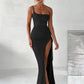 One-Shoulder-Riemen-Oberschenkel-hohes, geteiltes Maxikleid für Frauen, ärmellos, rückenfrei, figurbetont, sexy Club-Party, langes Kleid