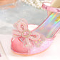 Summer Girls Sandals With Heel Fashion Rhinestone Shiny Glitter Shoes Children Princess Bowtie Pearl Dancing Shoes H876