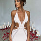 Aushöhlen Halter, Damen Sexy Mini Sommerkleid, Ärmellose Backless Dünne Club Party Stricken