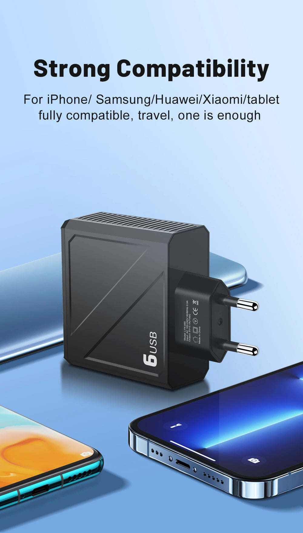 3.1A 6Ports USB Charger Fast Charging Wall Charger Quick Charge For iPhone Samsung Xiaomi Huawei Mobile Phone Adapter
