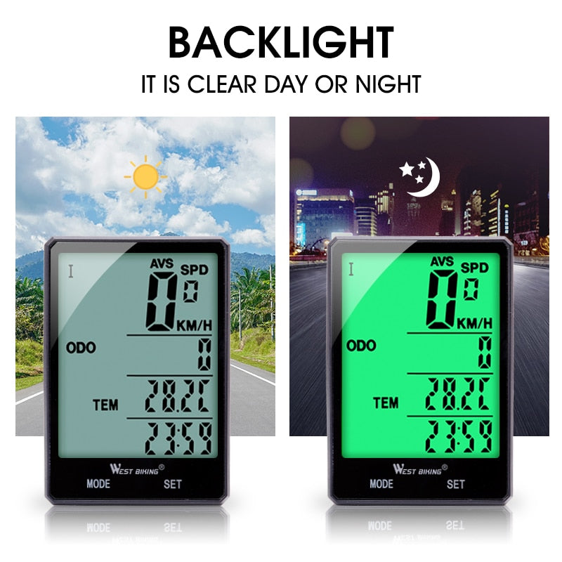 Fahrradcomputer, kabellos, kabelgebunden, wasserdicht, digitaler Fahrrad-Tachometer, Kilometerzähler mit Hintergrundbeleuchtung, Fahrrad-Stoppuhr