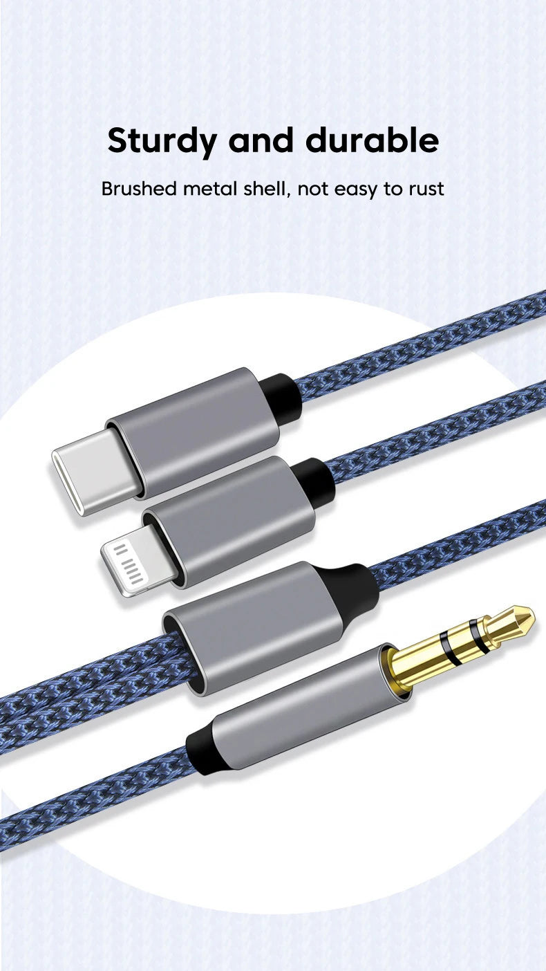 2 in 1 Aux Audio Cable Type C/Lightning To 3.5mm Male Cable For Car Headphone phone USB C IOS to 3.5mm Aux Converter Jack Cable