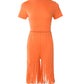 Damen 2-teiliger Kleidungsanzug, einfarbig, kurzärmelig, Shorts-Set mit Quastenbesatz und hoher Taille