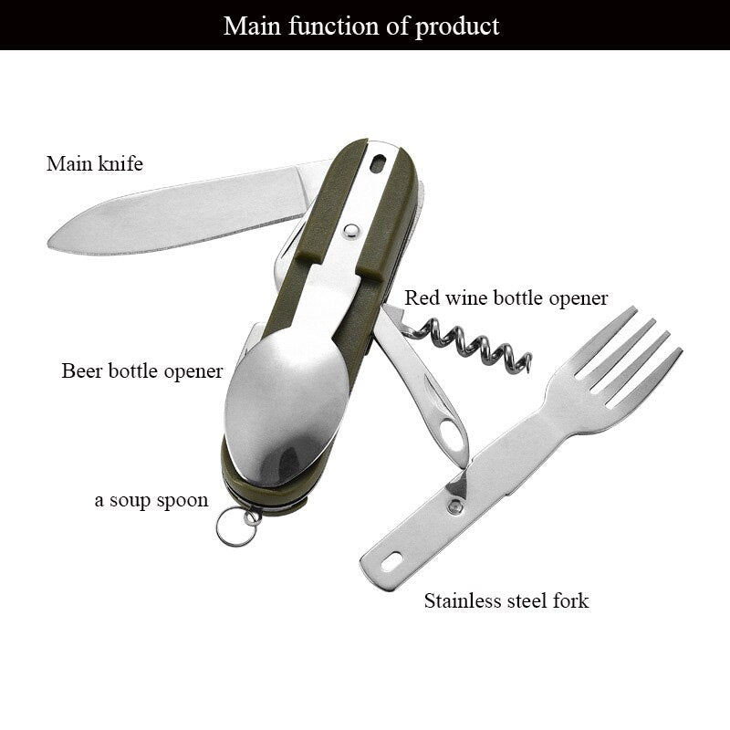 7 In 1 Multifunktionale Outdoor Geschirr, Faltbare Edelstahl Gabel Löffel Messer, ideal für Picknick, Camping &Wandern, Reisen Geschirr