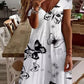 2023 Sommer Damen Mini Kleid mit V-ausschnitt, Kurzarm Kleid mit Sexy Blumen Druck