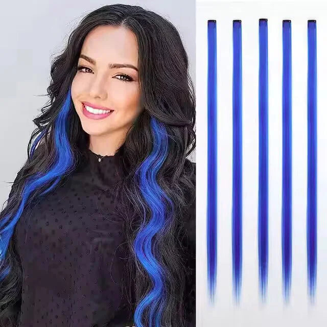 Synthetic 5Pcs Colored Hair Extensions Clip in Colorful Hair Extensions Rainbow Hair Extensions for Women Girls Hair Extensions