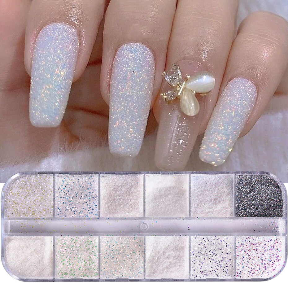12 Gitter Perlweiß Chrom Nagel, Pigment UV Gel Nagellack