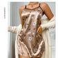 Women's Sleepdress Satin Floral Print Nightdress Comfortable Spaghetti Strap Sleepwear Dress Luxurious Satin Slip Nightdress