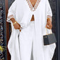 Langes Top mit kontrastierender Spitze und hohem Schlitz mit Hosen-Set
