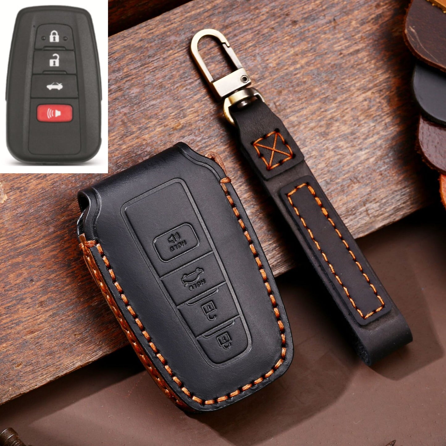 Leder Auto Fernbedienung Schlüsseletui-Abdeckung, Schlüsselanhänger für Toyota Camry, CHR, Corolla, RAV4, Avalon, Land Cruiser, Prado, Prius 2017 - 2022