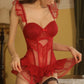 Sexy Korsett Damendessous, Push-up-BH mit G-String, Tanga Body Damen Spitze