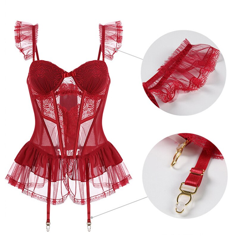 Sexy Korsett Dessous Bustier, Damen Riemchen Body, Atmungsaktive Unterwäsche