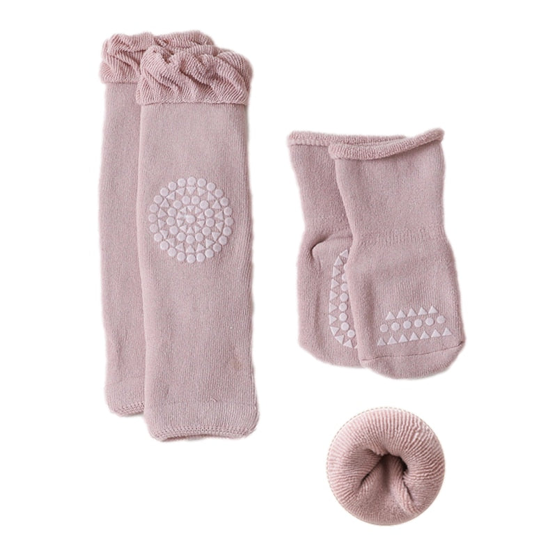 Baby Antirutsch Socke und Knieschutz für kleine Kinder, Baby Krabbeln Knie Pads Socken Set