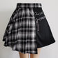 All Match Kurzer Rock, modisch, Tartan-Rot, Skarierter Rock mit seitlichen Knöpfen, lässiger Minirock für Damen
