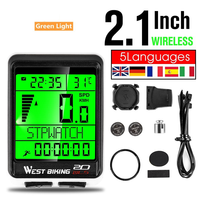 Fahrradcomputer, kabellos, kabelgebunden, wasserdicht, digitaler Fahrrad-Tachometer, Kilometerzähler mit Hintergrundbeleuchtung, Fahrrad-Stoppuhr