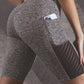 Women Sport Yoga Shorts Knee Length Pants Fitness High Waist Hip Lift Running Yoga Side Pockets Tights Quick Dry Gym Sportswear